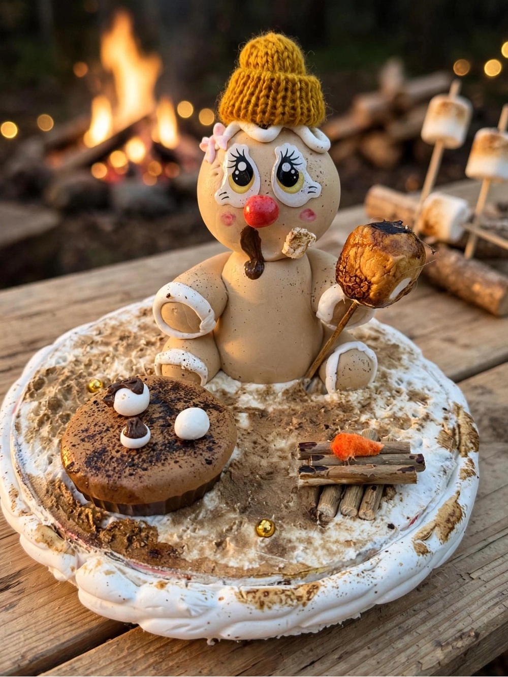 Handcrafted Fake Baked Faux White Smores Party Cake Topper Decoration - Picture 3 of 5